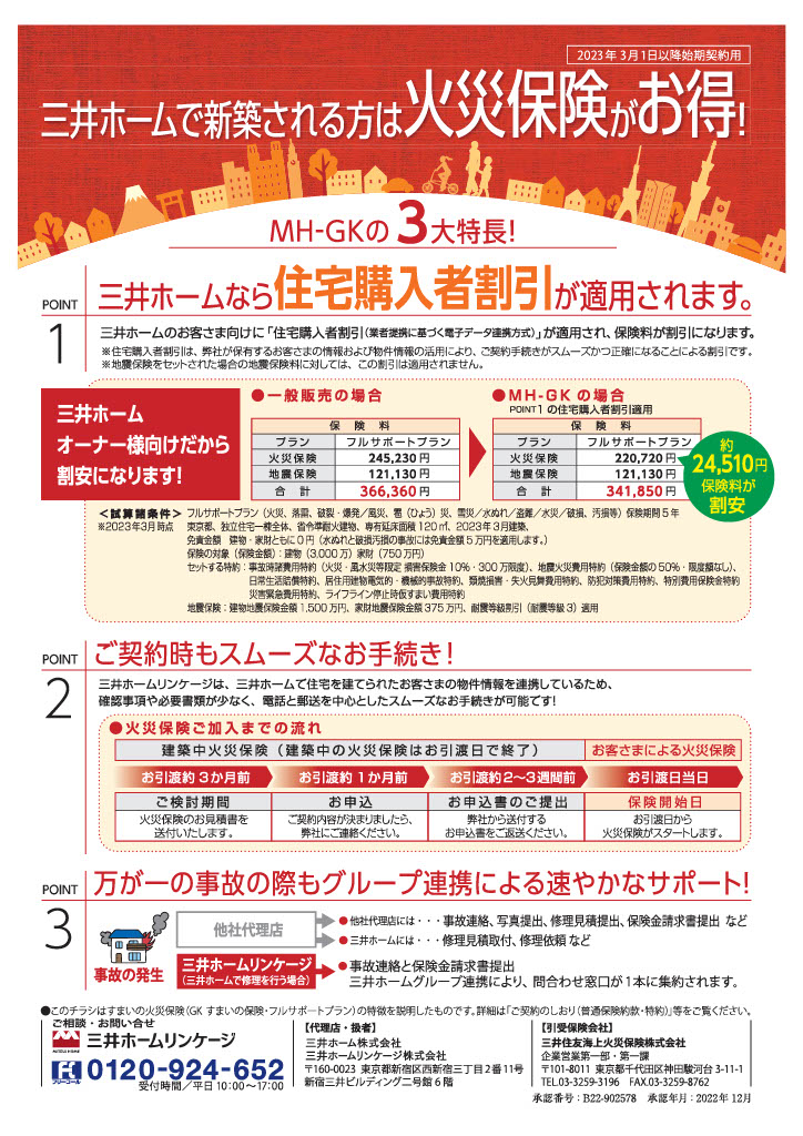 三井ホームで新築される方は火災保険がお得!